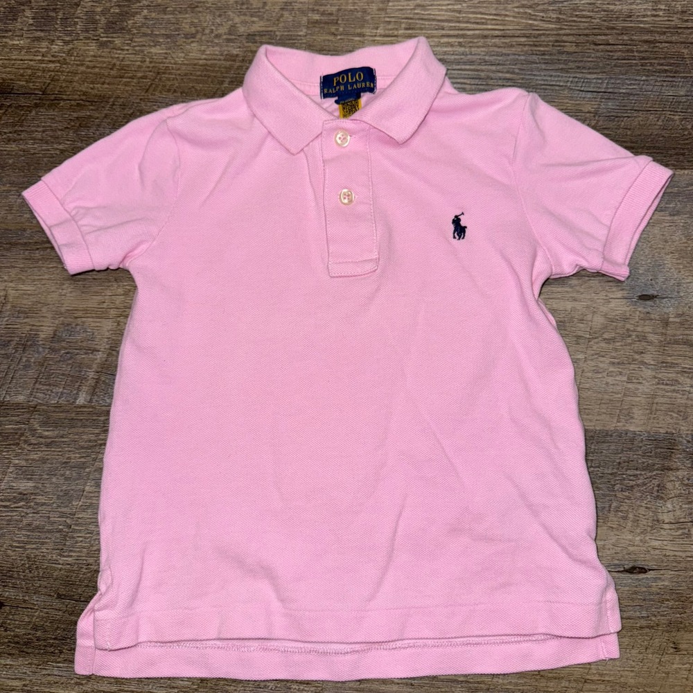 Polo Ralph Lauren Boys 4T Pink Cotton Mesh Polo Shirt Navy Pony Short Sleeve